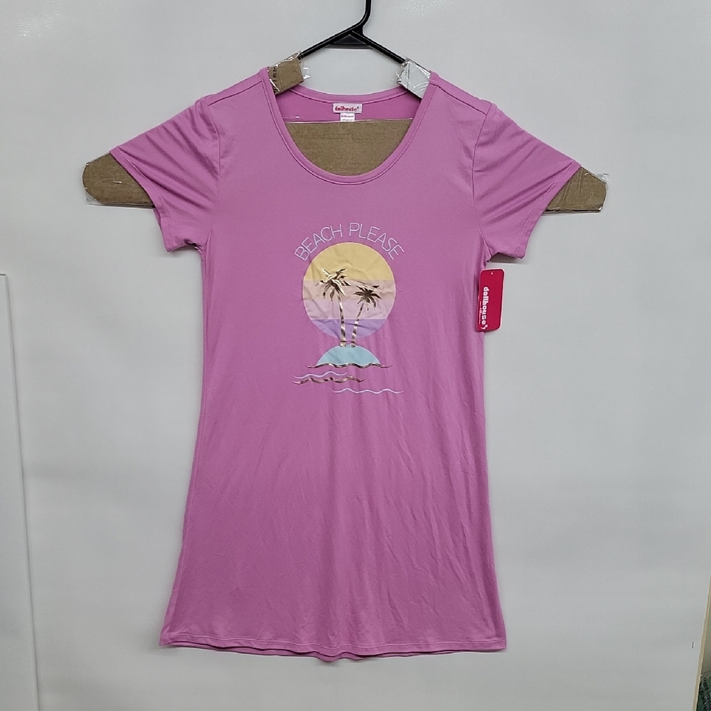 Dollhouse Pink Beach Please Graphic T-Shirt Dress